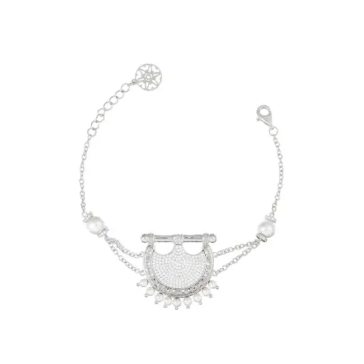 [H04529] Kahila's Zircon Pearl Silver Bracelet (KC128)