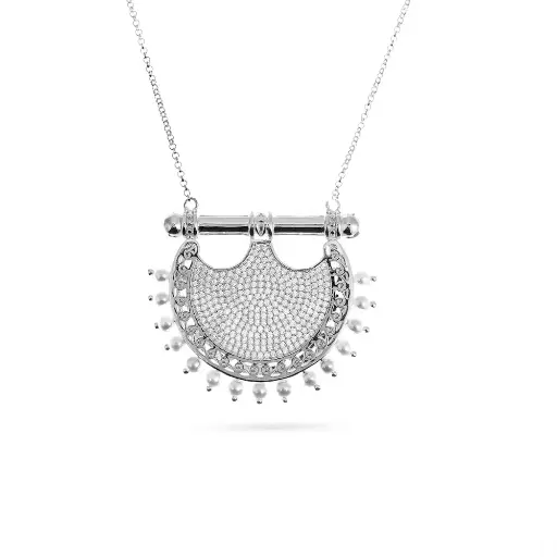 [H03545] Kahila's Zircon Pearl Silver Necklace - Large (KC62)