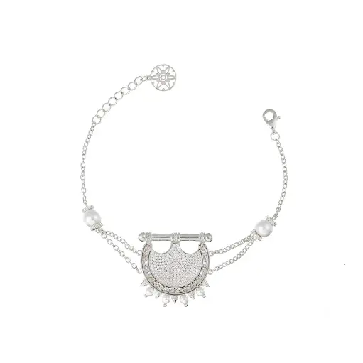 [H04528] Kahila's Zircon Spiky Pearl Silver Bracelet (KC127)