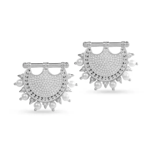 [H03539] Kahila's Zircon Spiky Pearl Silver Earring (KC59)