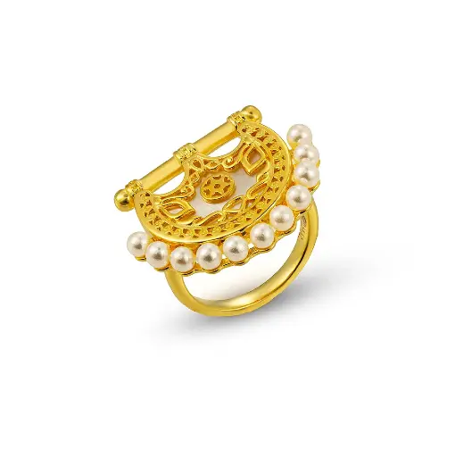 [P0084] Kahilah's Gold-Plated Silver Ring with Pearl (KC8)