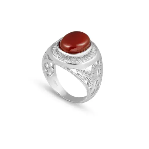 Men Silver Ring, Red Stone (S-5020)