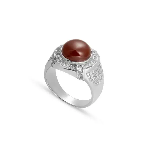 Men Silver Ring, Red Stone (S-5142)