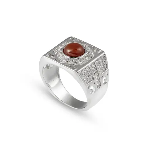 Men Silver Ring, Red Stone (S-6950)