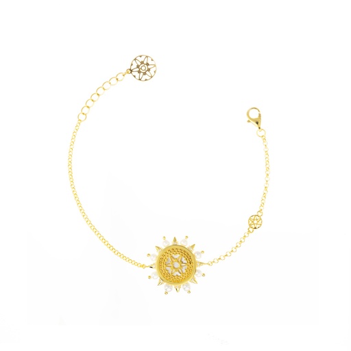 [H00528] Spiky's Gold-Plated Silver Bracelet with Pearl -1 side