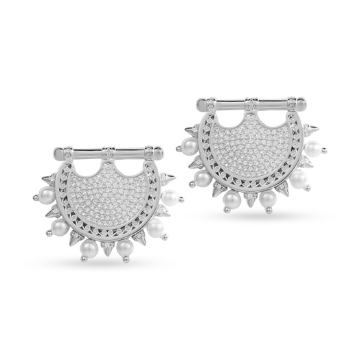 Kahila's Zircon Spiky Pearl Silver Earring (KC59)