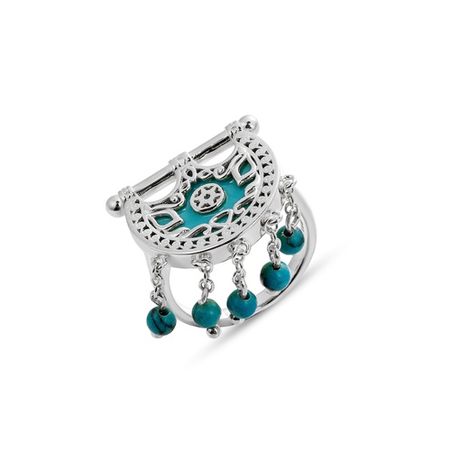 Kahila's Silver Ring with Turquoise Stone and Drop (KC64)