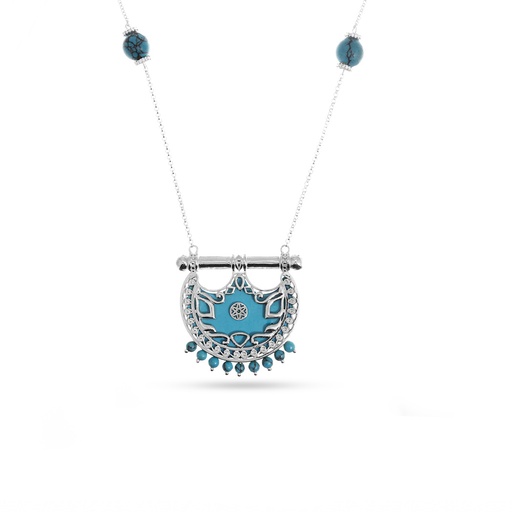 [H03978] Kahila's Silver Necklace with Turquoise Stone - Small (KC70)