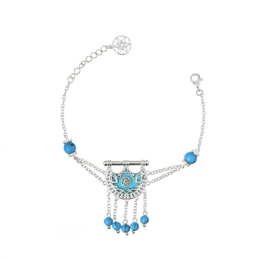 [H03981] Kahila's Silver Bracelet with Turquoise Stone and Drop (KC73)