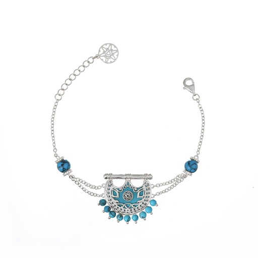 [H03983] Kahila's Silver Bracelet with Turquoise Stone (KC75)