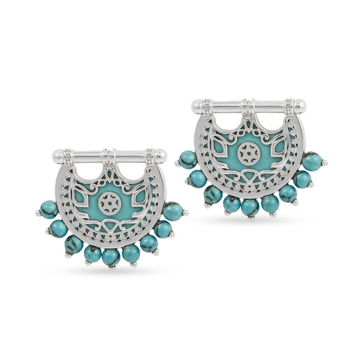 [H03985] Kahila's Silver Earring with Turquoise Stone (KC77)
