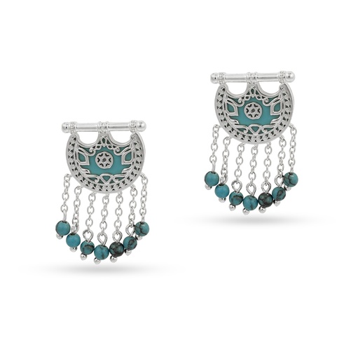 [H03986] Kahila's Silver Earring with Turquoise Stone and Drops (KC79)