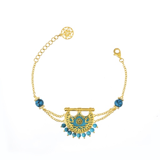 [H04004] Kahilah's Gold-Plated Silver Bracelet with Turquoise Stone (KC85)