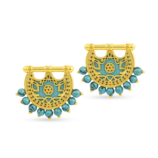 [H04005] Kahilah's Gold-Plated Silver Earring with Turquoise Stone (KC86)
