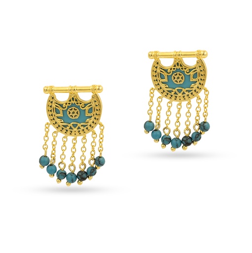 [H04007] Kahilah's Gold-Plated Silver Earring with Turquoise Stone and Drops (KC88)