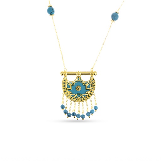 [H04010] Kahila's Gold - Plated Silver Necklace with Turquoise Stone and Drops - Small (KC90)