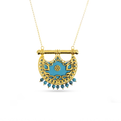 [H04012] Kahila's Gold - Plated Silver Necklace with Turquoise Stone - Large (KC92)