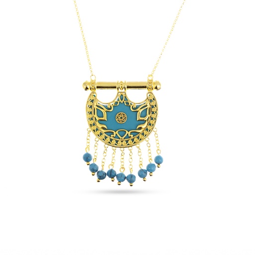 [H04013] Kahila's Gold - Plated Silver Necklace with Turquoise Stone and Drops - Large (KC93)