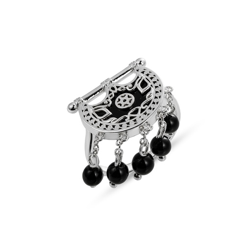 Kahila's Silver Ring with Black Onyx Stone and Drops (KC97)