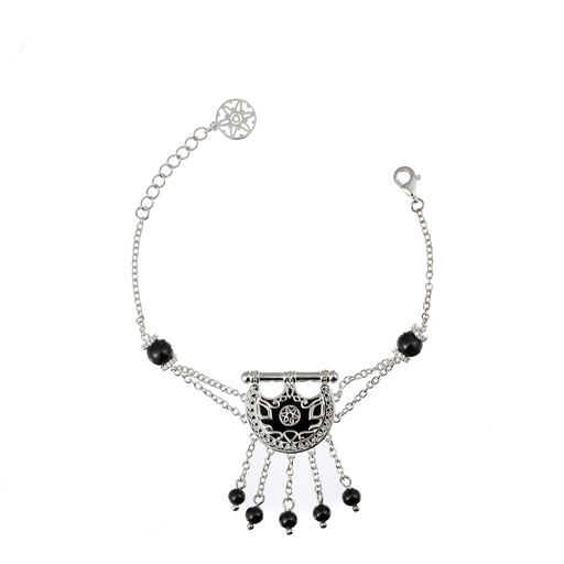 [H04033] Kahila's Silver Bracelet with Black Onyx Stone and Drops (KC100)