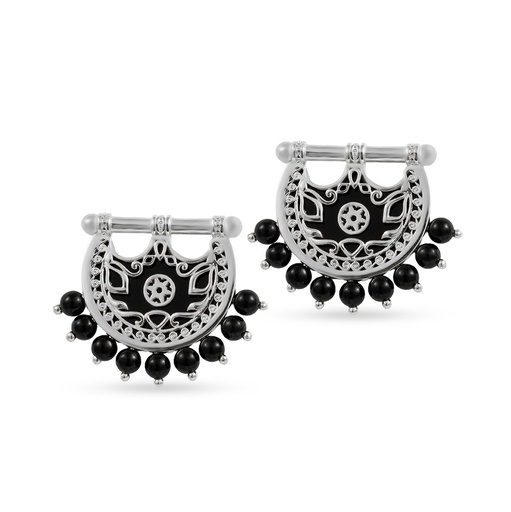 [H04041] Kahila's Silver Earring with Black Onyx Stone (KC108)