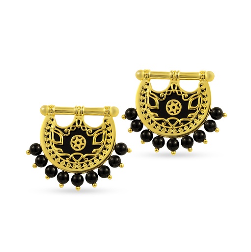 [H04044] Kahila's Gold - Plated Silver Earring with Black Onyx Stone (KC111)