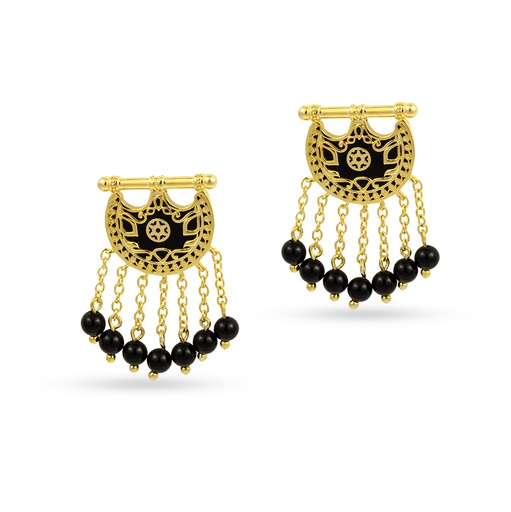 [H04045] Kahila's Gold - Plated Silver Earring with Black Onyx Stone and Drop (KC112)