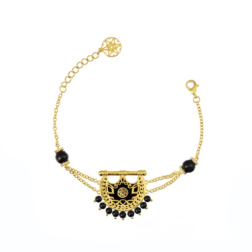 [H04069] Kahila's Gold - Plated Silver Bracelet with Black Onyx Stone (KC121)