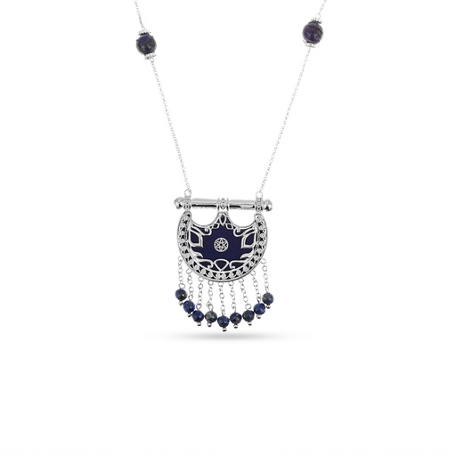 Kahila's Silver Necklace with Lazord Stone and Drops- Small (KC139)