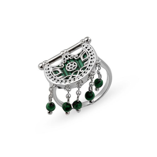 Kahilah's Silver Ring with Malachite stone - with drops (KC16)