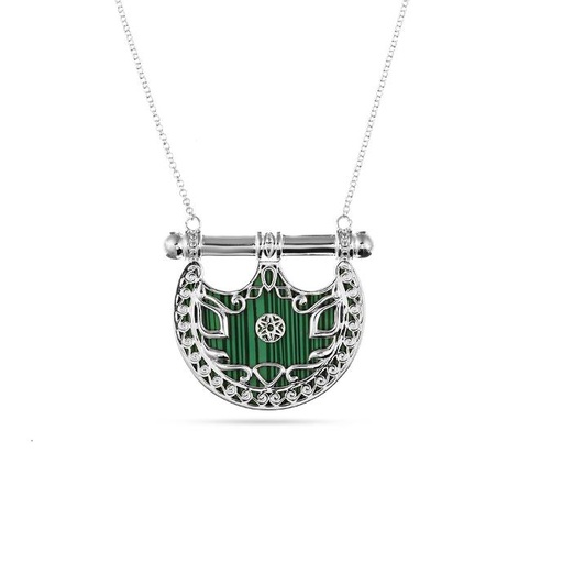 [p5957] Kahilah's Silver Necklace with Malachite stone  (KC25)