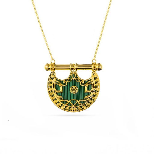[p0232] Kahilah's Gold-Plated Silver Necklace with Malachite stone  (KC26)