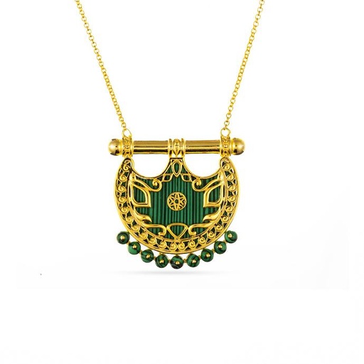 [p7752] Kahilah's Gold-Plated Silver Necklace with Malachite stone  (KC27)