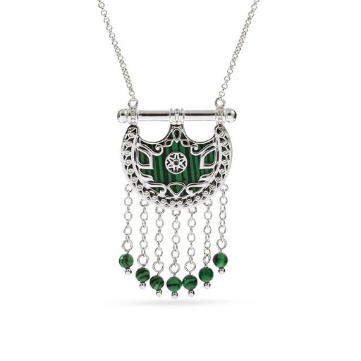 [p8216] Kahilah's Silver Necklace with Malachite stone and drops  (KC29)