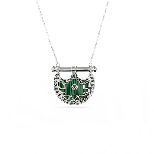 [p6906] Kahilah's Silver Necklace with Malachite stone -small (KC31)