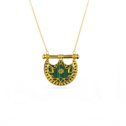 [p5524] Kahilah's Gold-Plated Silver Necklace with Malachite stone -small (KC32)
