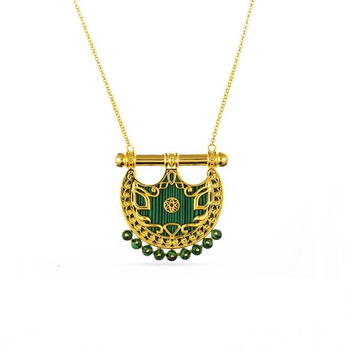 [p3780] Kahilah's Gold-Plated Silver Necklace with Malachite stone -small (KC33)