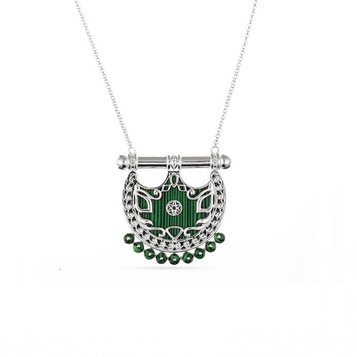 [p6974] Kahilah's Silver Necklace with Malachite stone -small (KC34)