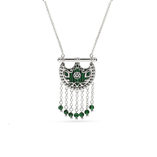 [p6348] Kahilah's Silver Necklace with Malachite stone and drops-small (KC35)